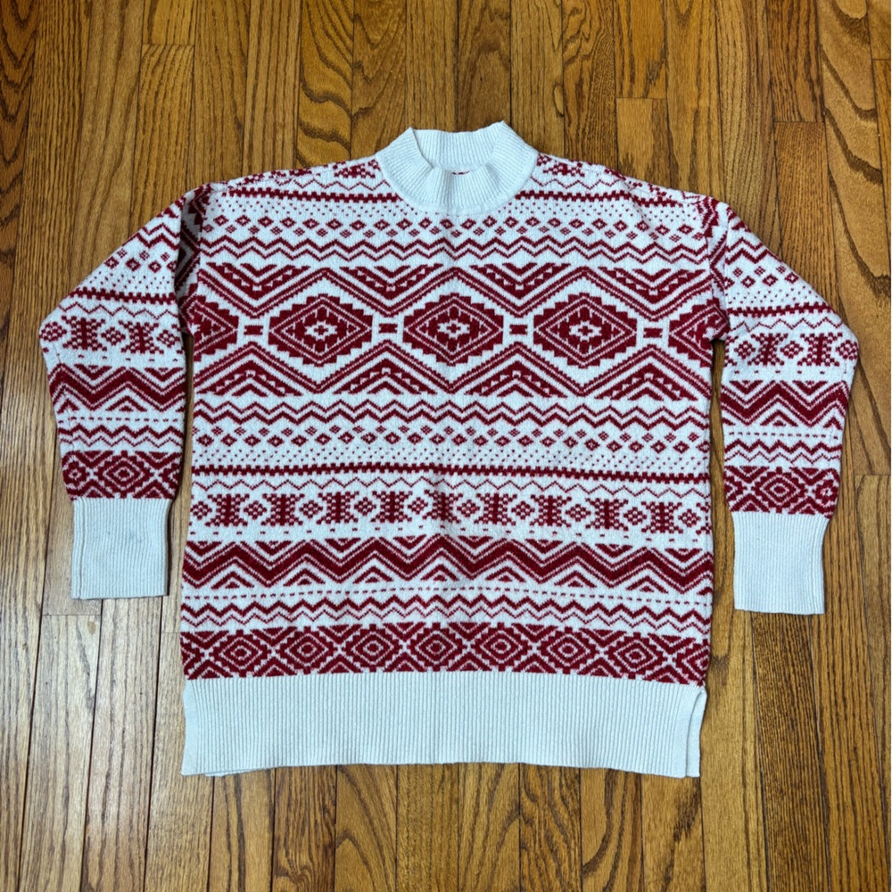 LOFT Red and White Fair Isle Knit Sweater Size M